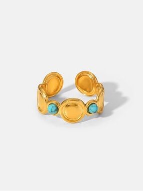 18K Gold Plated Adjustable Natural Turquoise Stone Ring